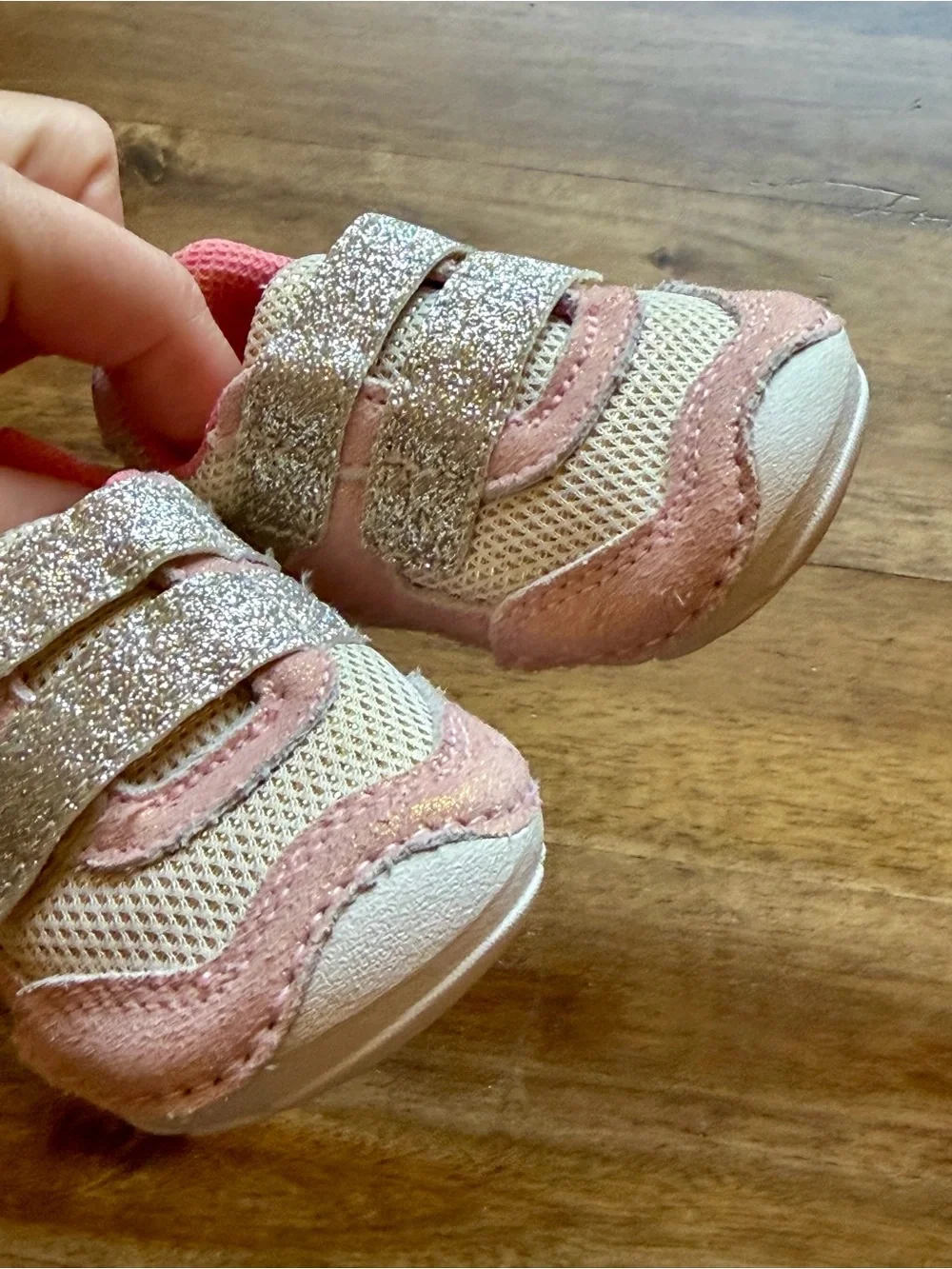 Stride Rite SM Mason Taupe Coral Sparkle Sneakers Size 3 NWOB